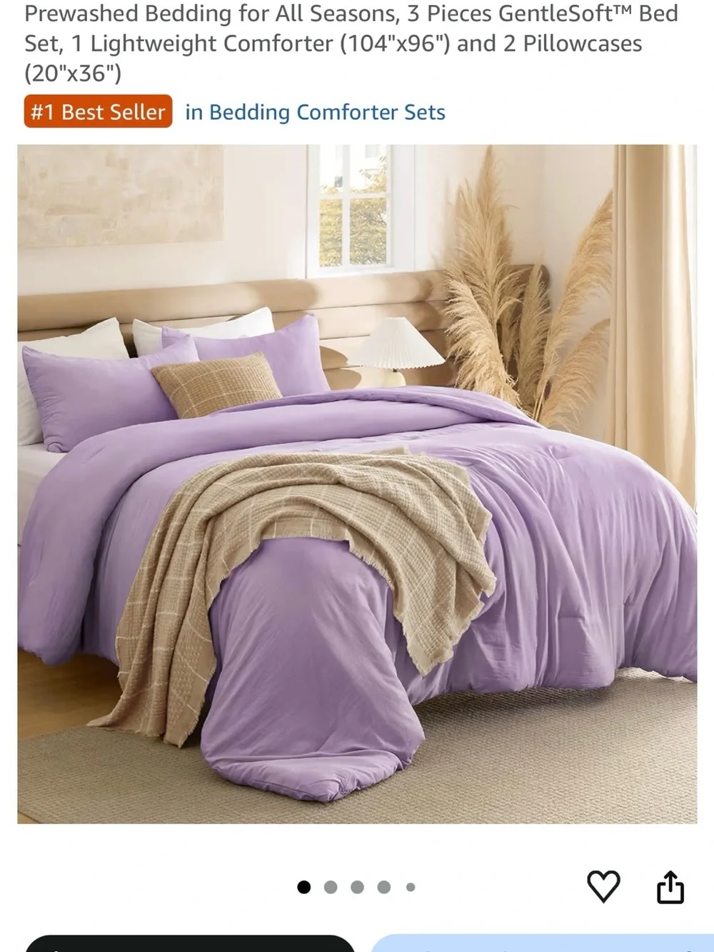 NWT Bedsure Lavender Comforter Set with Pillowcases - Soft All-Season Bedding
